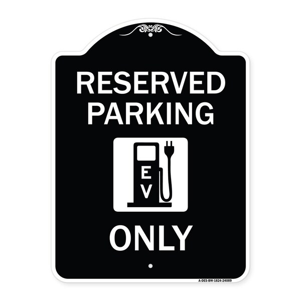 Ev W/ Electric Vehicle Charging Station Graphic Heavy-Gauge Aluminum Sign, 24" x 18", BW-1824-24089